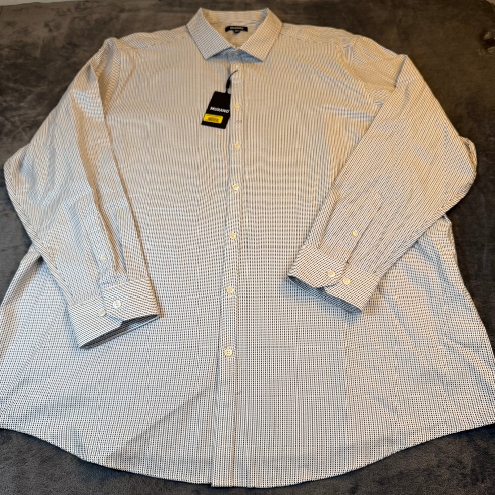 Murano Dress Shirt Mens 4X Large Tall White Black Geometric Long Sleeve Cotton - Picture 3 of 12